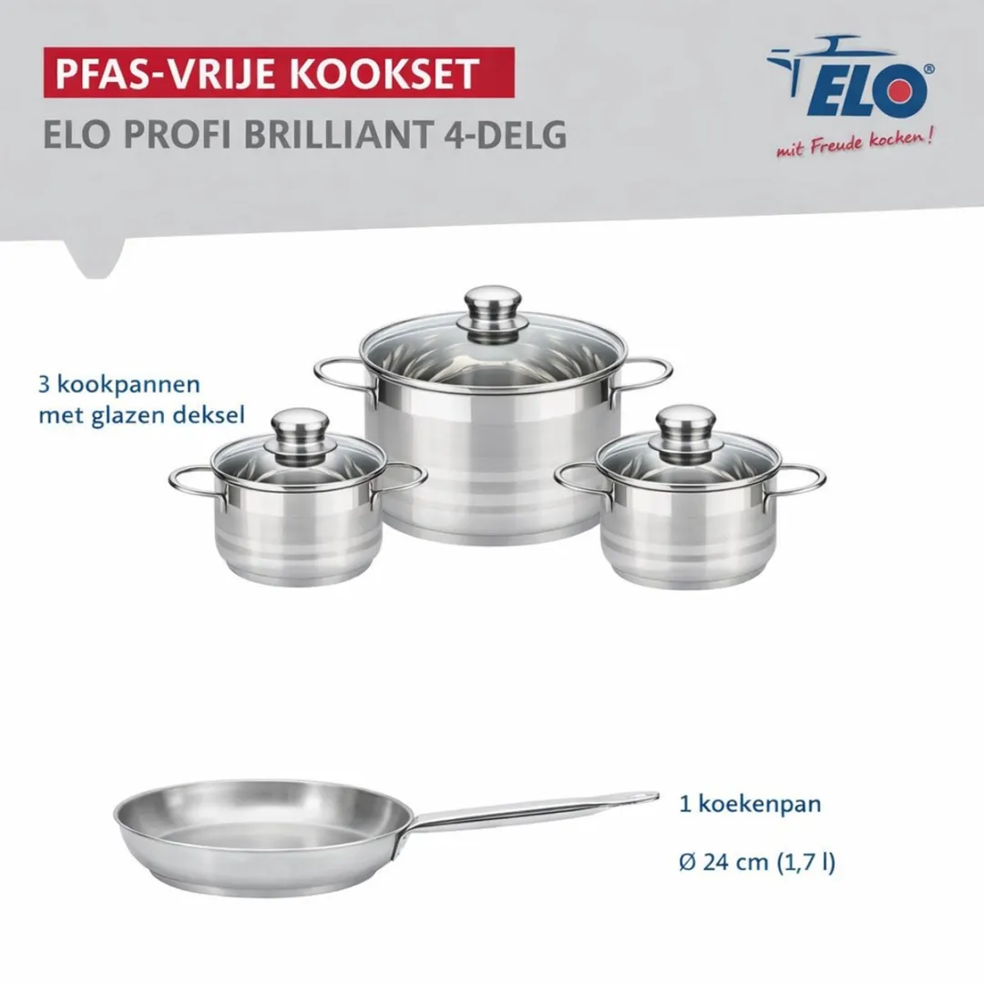 Fackelmann Elo Profi Brillant Keukengerei Set 4-delig - 24/20/14/12cm - Roestvrij staal