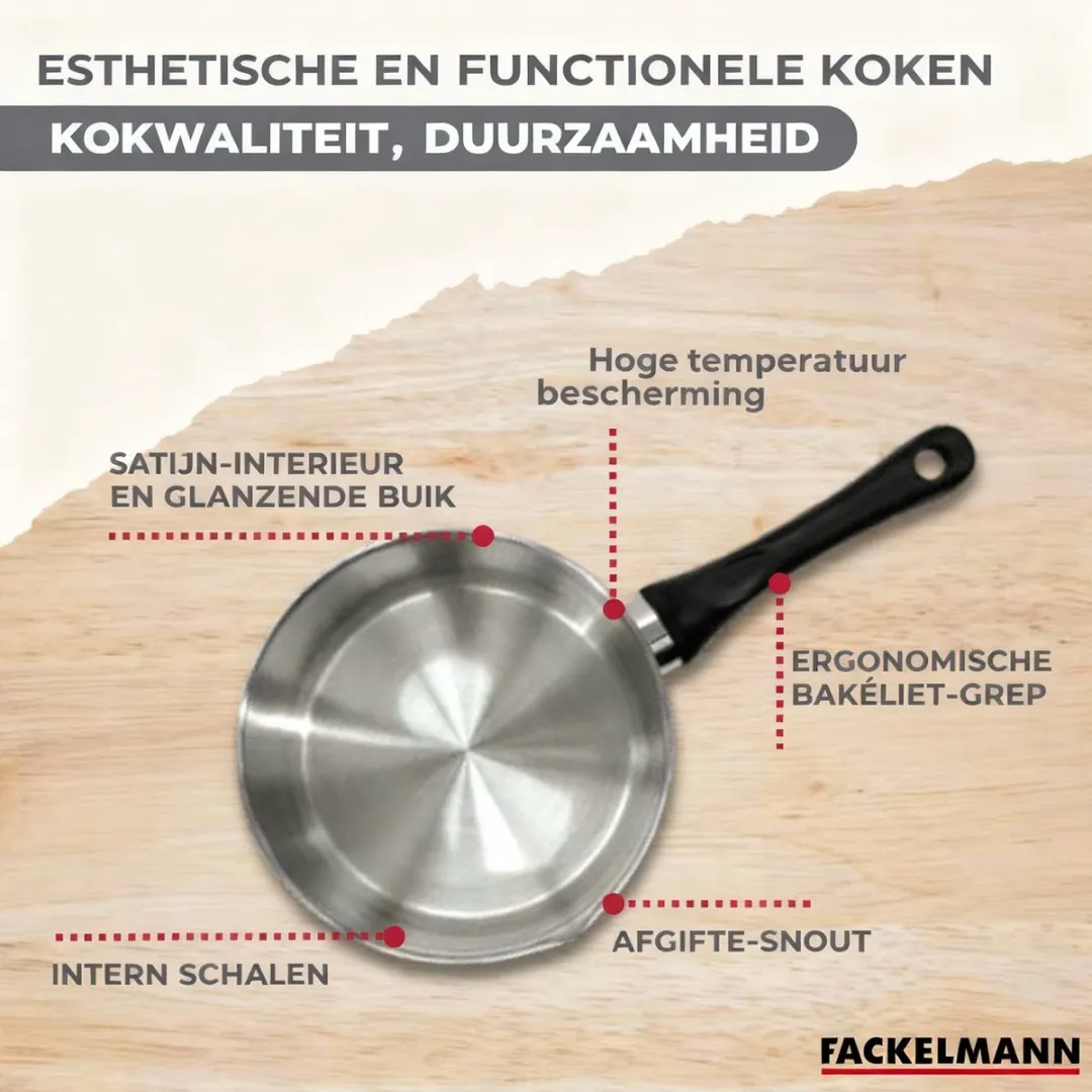 Fackelmann Geneva Set 3 Steelpannen & 3 Koekenpannen - Roestvrij staal/Zwart - 12/16/20cm & 20/24/28cm
