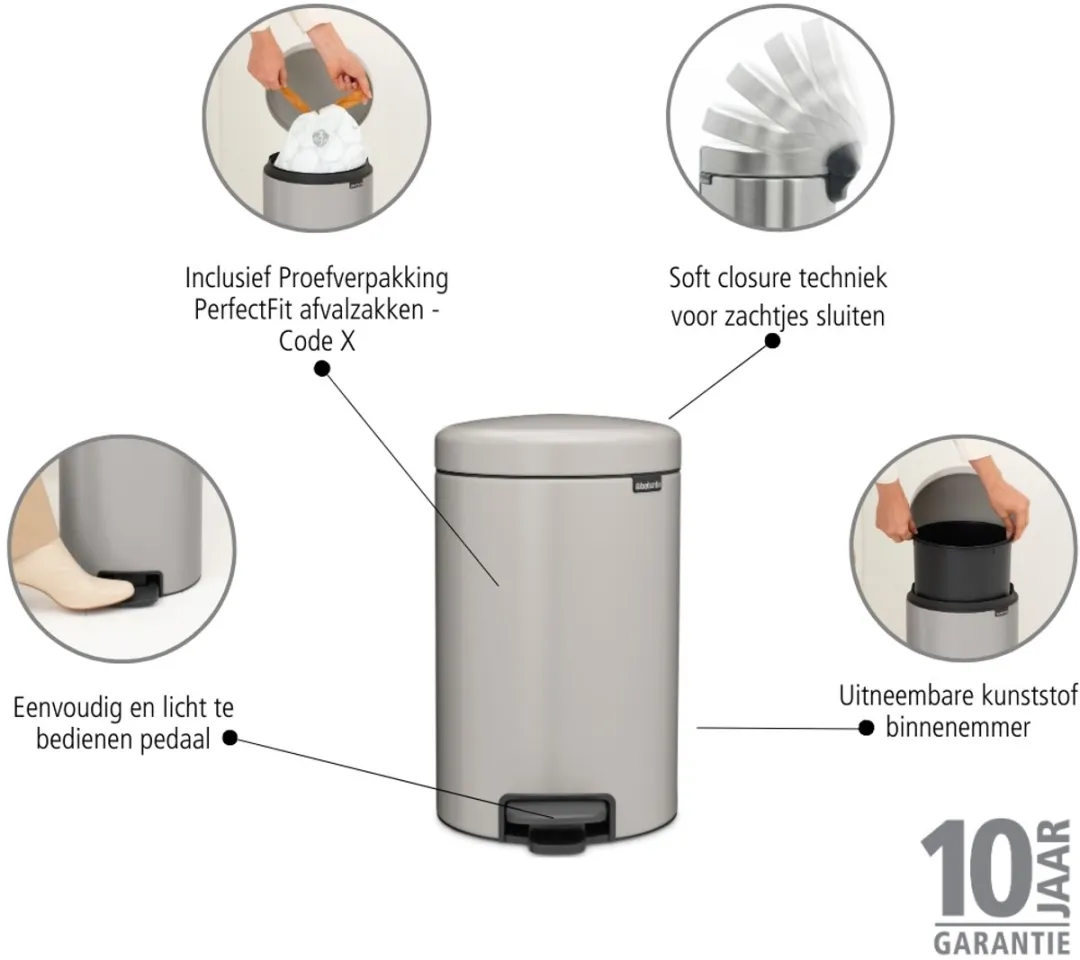 Brabantia NewIcon Prullenbak 12L - Soft Grey - afbeelding 6 van 6
