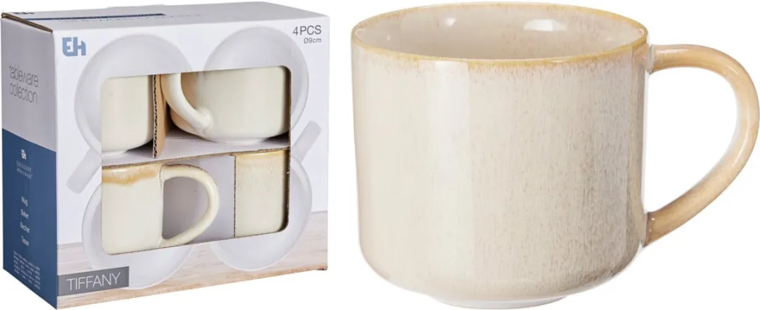 Excellent Houseware Keramische Mokken - 4 Stuks 330ml - Beige