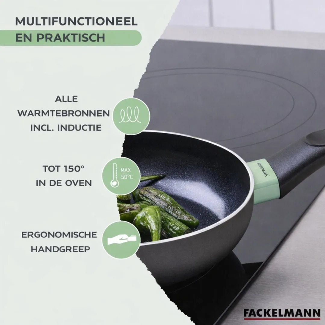 Fackelmann Brandao Set 3 Pannen & 3 Steelpannen - 20/24/28cm & 16/18/20cm - Zwart/Groen