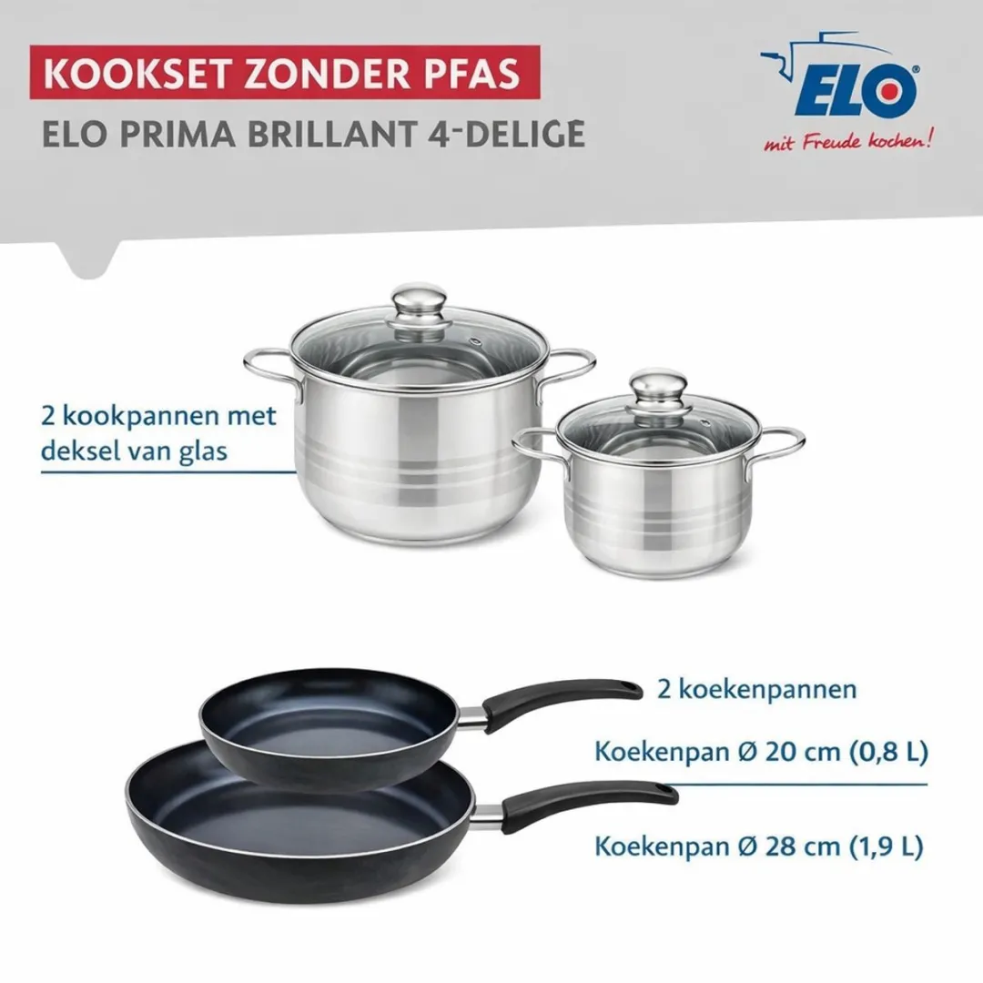 Fackelmann Elo Prima Keukengerei Set 4-delig - 20/28cm + 12/16cm - Roestvrij staal