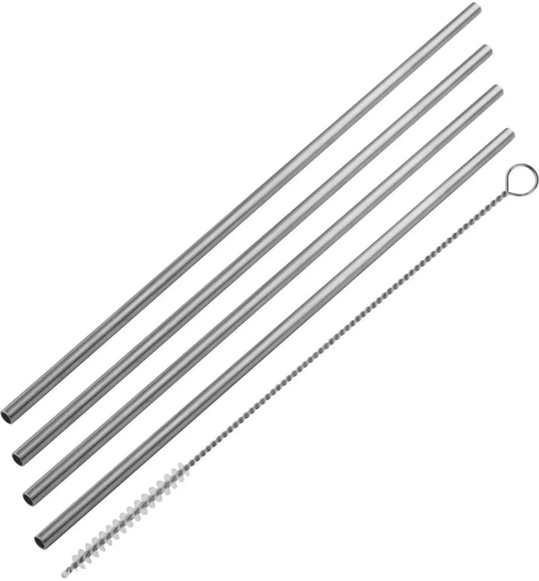 Fackelmann Herbruikbare Rietjes Set 8 Stuks - 24cm - Zilverkleurig