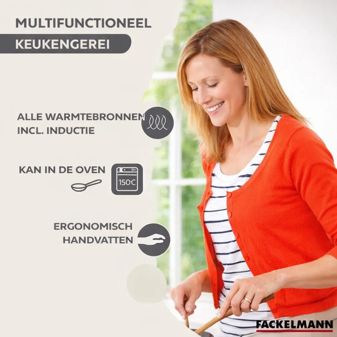 Fackelmann Koekenpan 20cm - Roestvrij staal met Glas & 6 RPET keukengerei