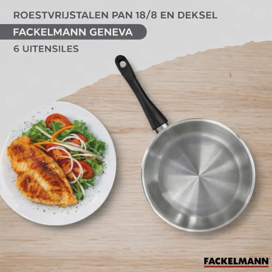 Fackelmann Koekenpan 20cm - Roestvrij staal met Glas & 6 RPET keukengerei