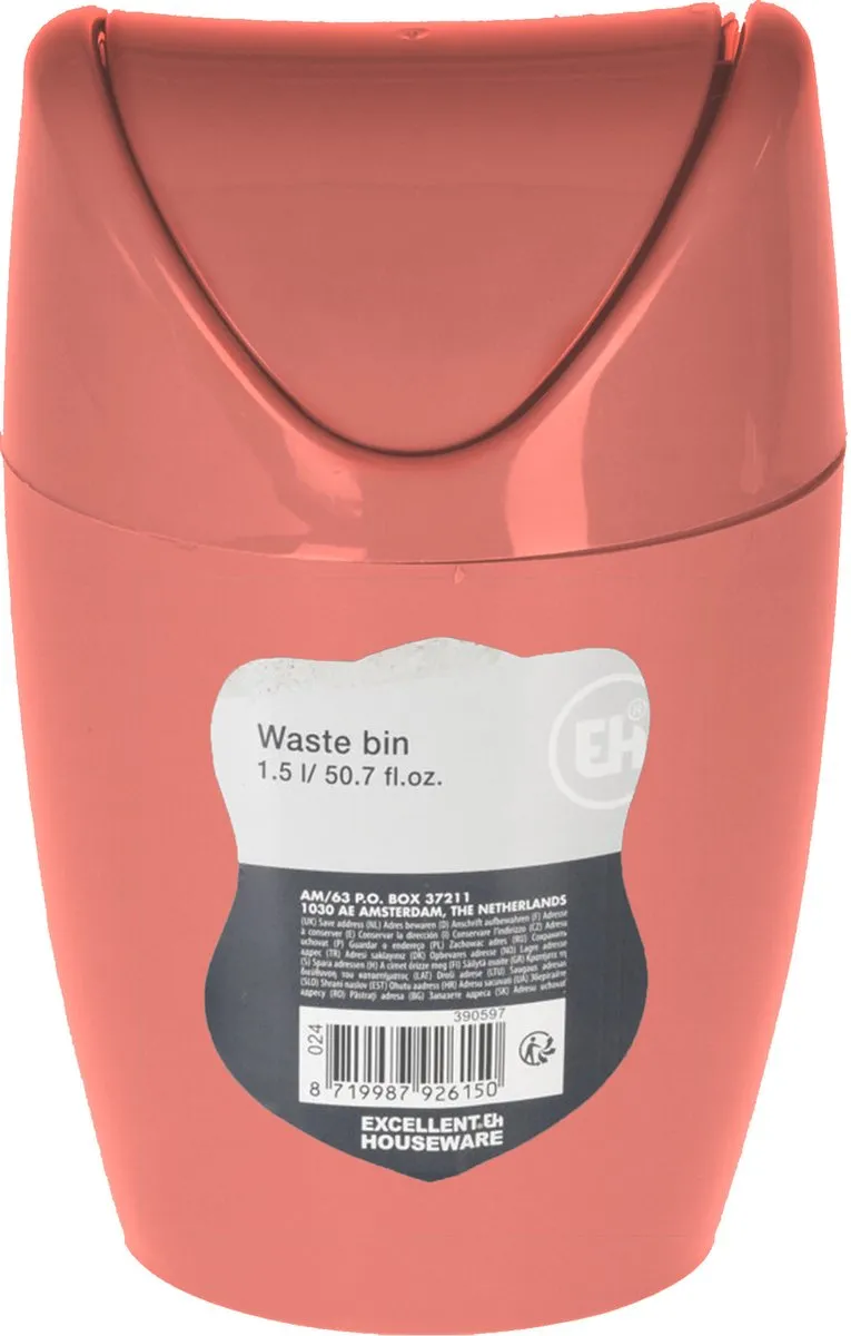 Excellent Houseware Mini Prullenbak Rood - 1,5L