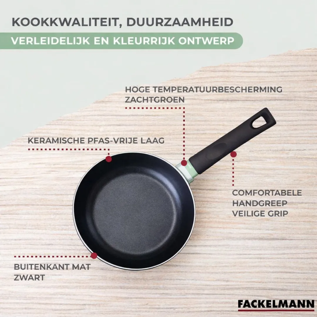 Fackelmann 9430550 Kookset - 2 Pannen + 3 Potten - Keramisch - PFAS-vrij - Zwart/Groen