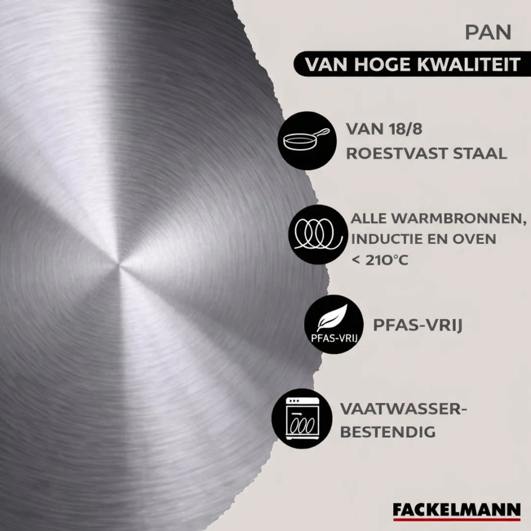 Fackelmann Etherna Roestvrijstalen Kookset 3 Potten 2 Pannen - 5 Stuks