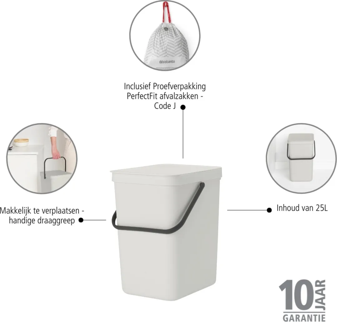 Brabantia Sort & Go Prullenbak 25L - Light Grey