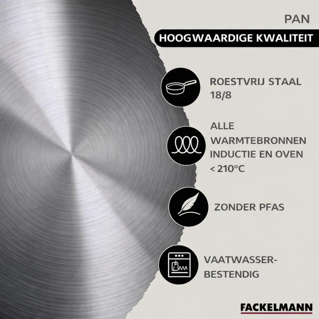 Fackelmann Etherna Roestvrijstalen Kookset 16/20/24cm + Koekenpan 20cm - 5 Stuks