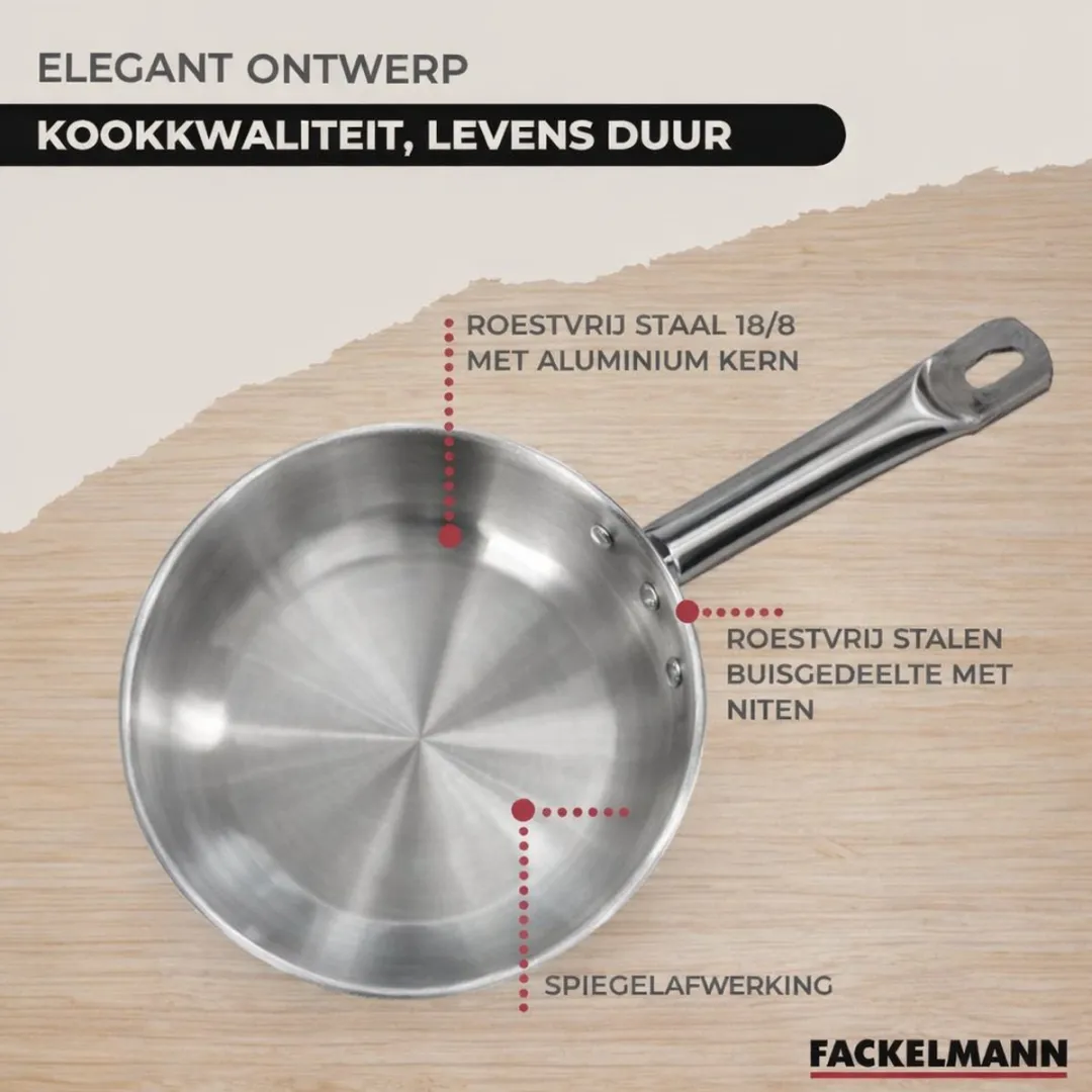 Fackelmann Kookset 9353650 - 1 Pan 24cm + 3 Steelpannen 16/20/24cm - 6 Keukengerei