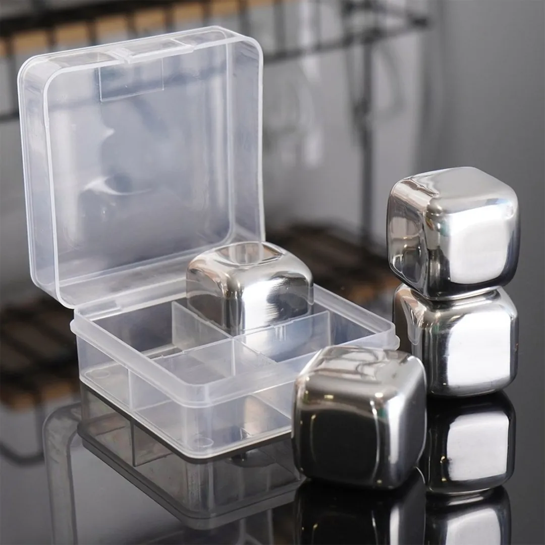 Excellent Houseware Herbruikbare Stalen IJsklontjes - 4 Stuks - Zilver