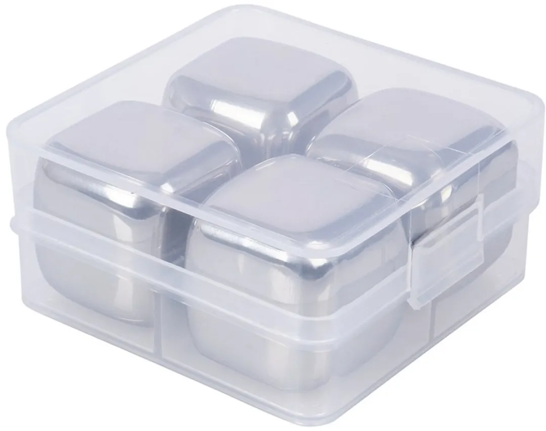 Excellent Houseware Herbruikbare Stalen IJsklontjes - 4 Stuks - Zilver