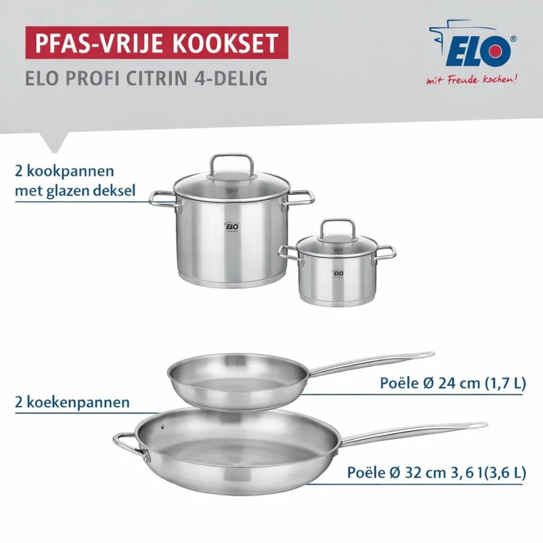 Fackelmann Elo Profi Keukengerei Set 4-delig - 24/32cm Pannen & 14/26cm Potten - Roestvrij staal