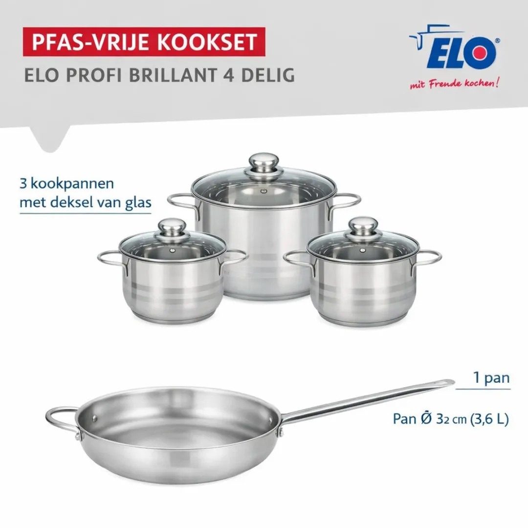 Fackelmann Elo Profi Brillant Keukengerei Set 4-delig - 32/20/16/14cm - Roestvrij staal