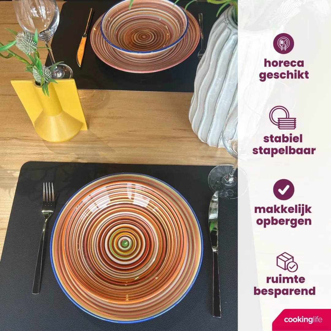 Cookinglife Kom Rhythm & Lines Aardewerk - 4 Stuks Ø14cm