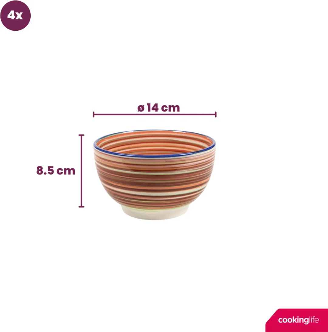 Cookinglife Kom Rhythm & Lines Aardewerk - 4 Stuks Ø14cm