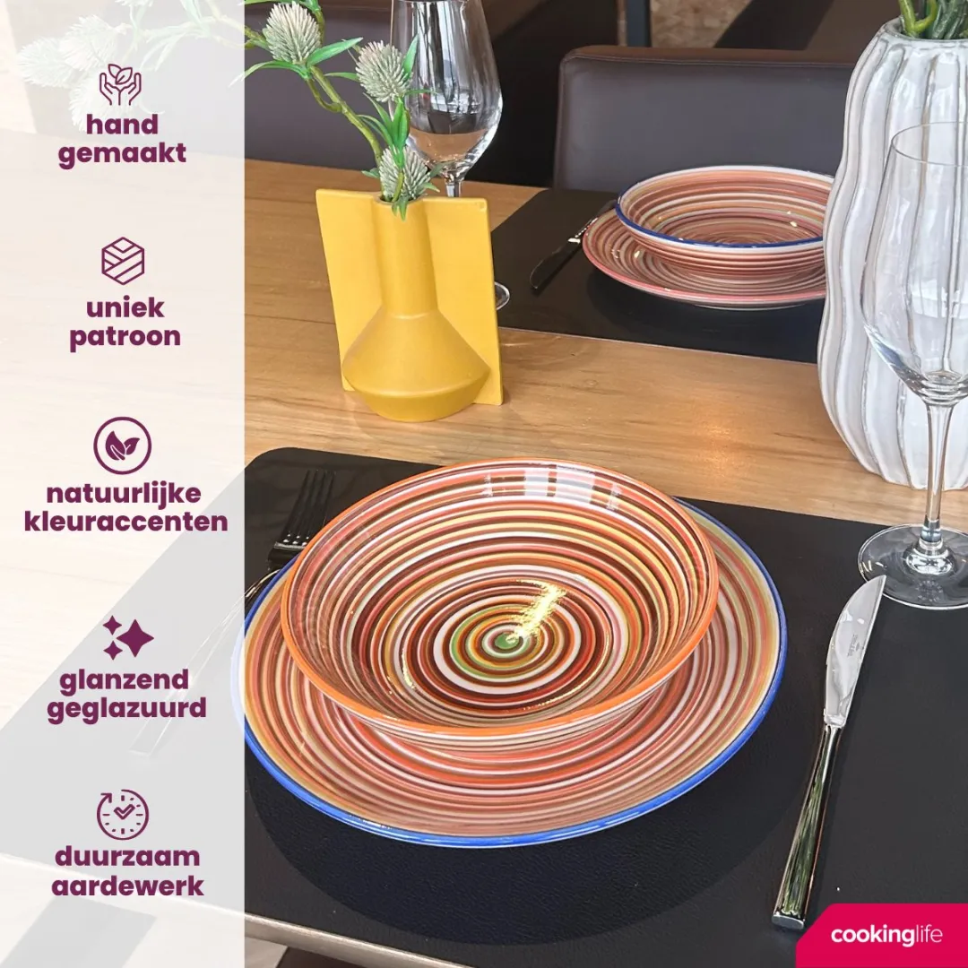 Cookinglife Kom Rhythm & Lines Aardewerk - 4 Stuks Ø14cm