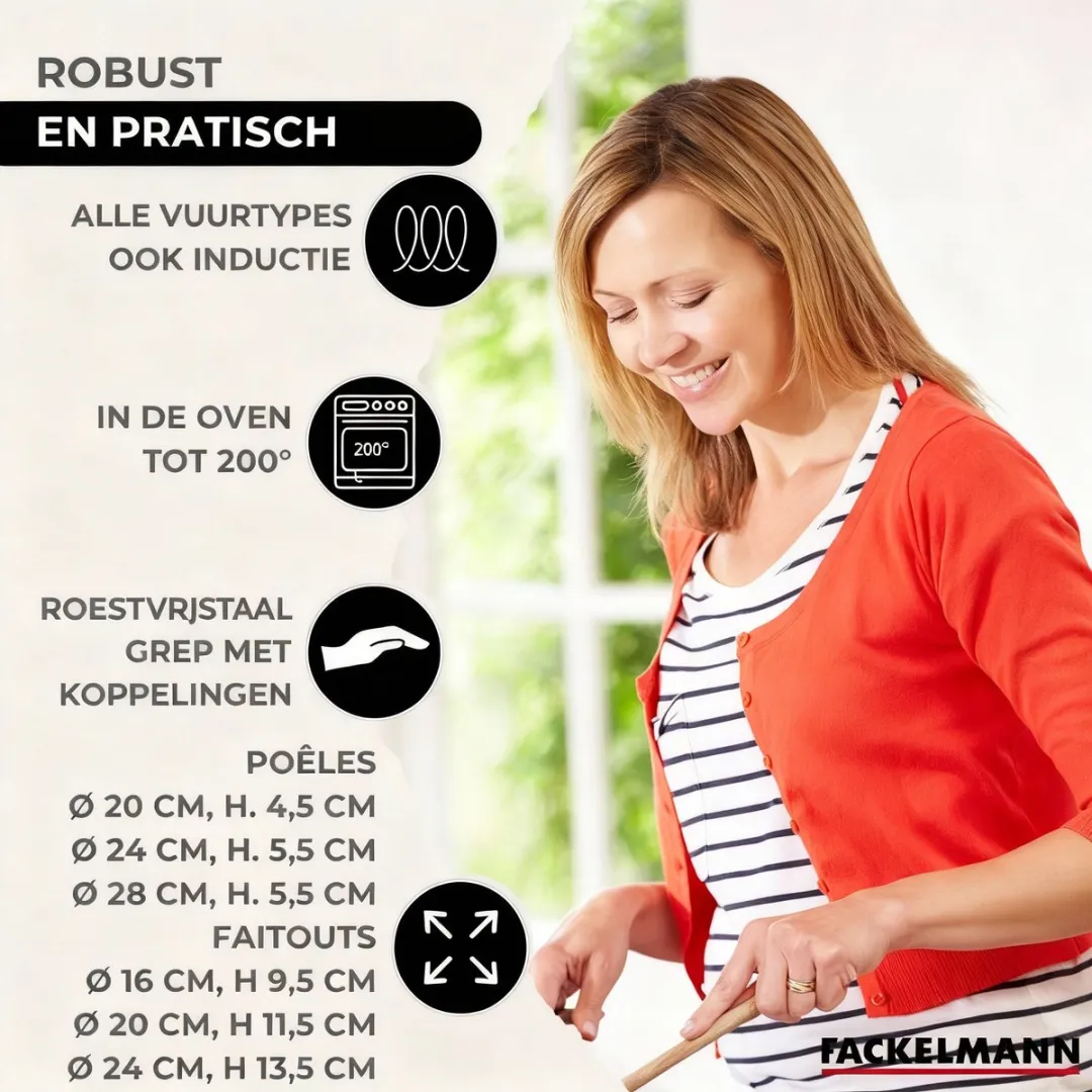 Fackelmann Etherna Set RVS Kookpannen & Pannen 16/20/24cm & 20/24/28cm - 6-delig - Roestvrij staal
