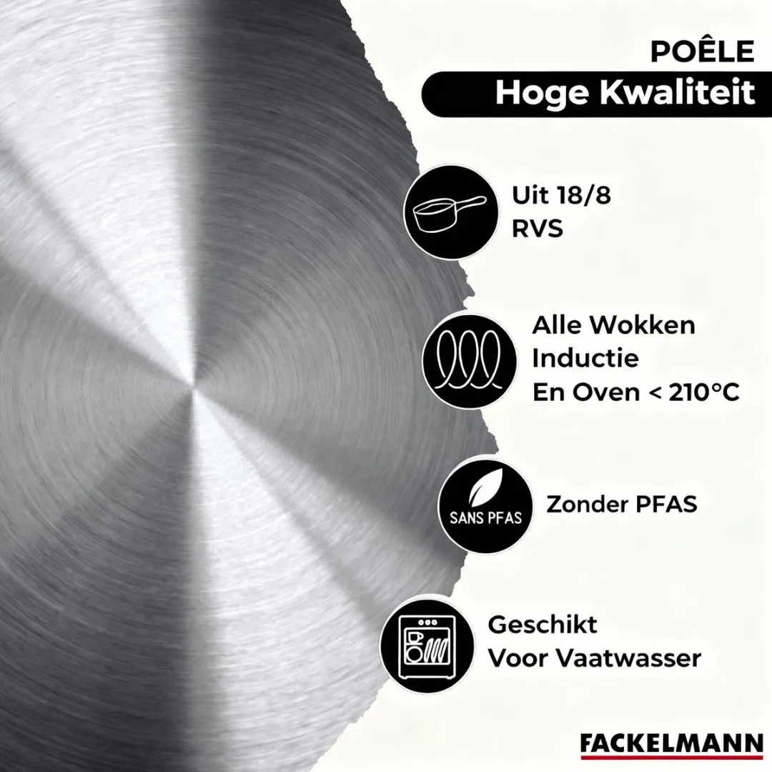 Fackelmann Etherna Set RVS Kookpannen & Pannen 16/20/24cm & 20/24/28cm - 6-delig - Roestvrij staal
