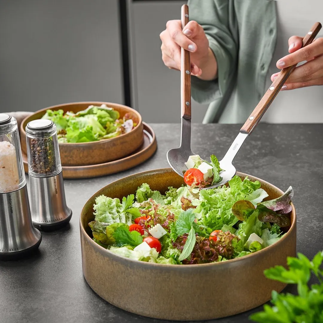 GEFU Filigo Saladebestek 2-delig - Walnoothout & RVS - 32.5x6cm