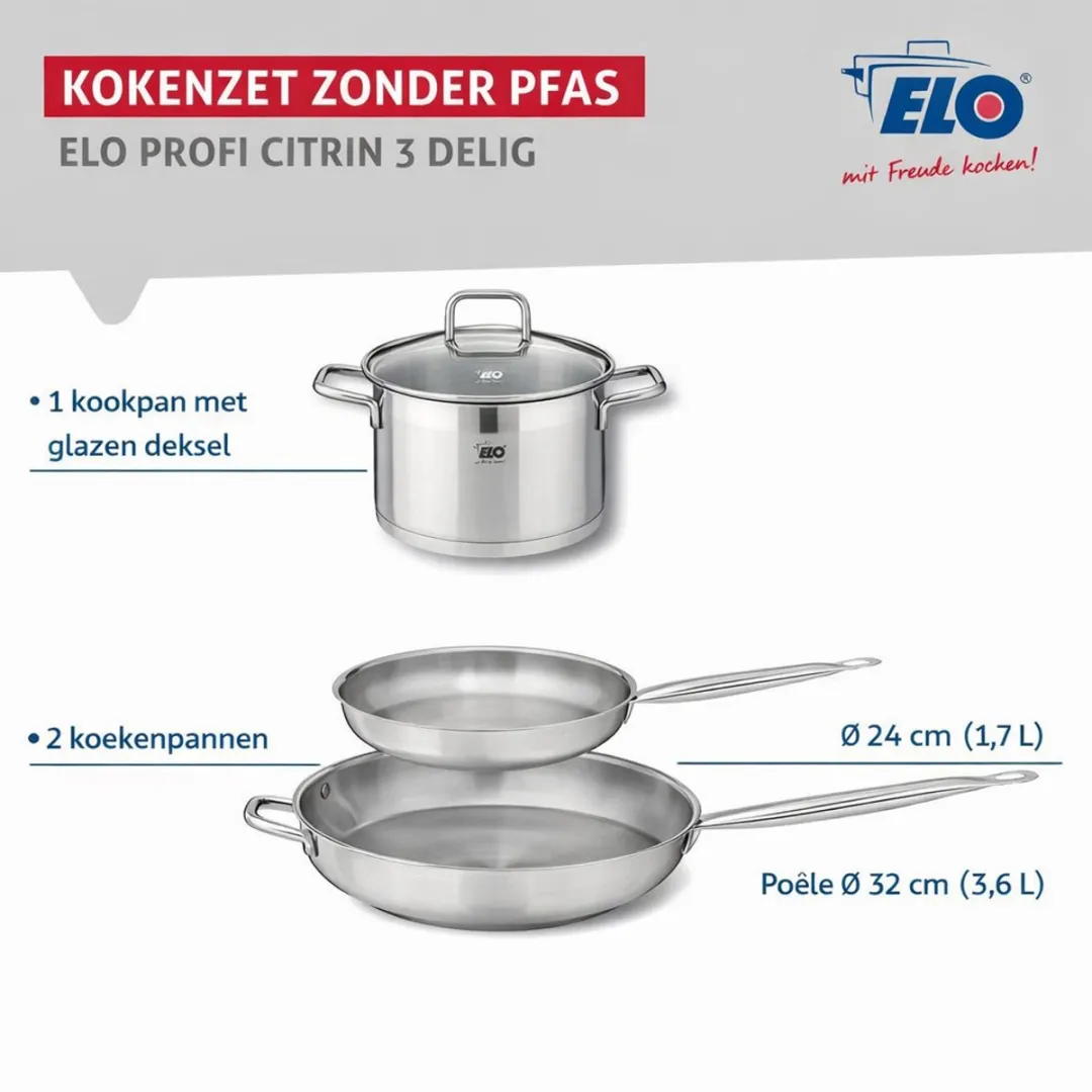 Fackelmann Elo Profi Keukengerei Set 3-delig - 24/32cm + 12cm - Citrin - Roestvrij staal
