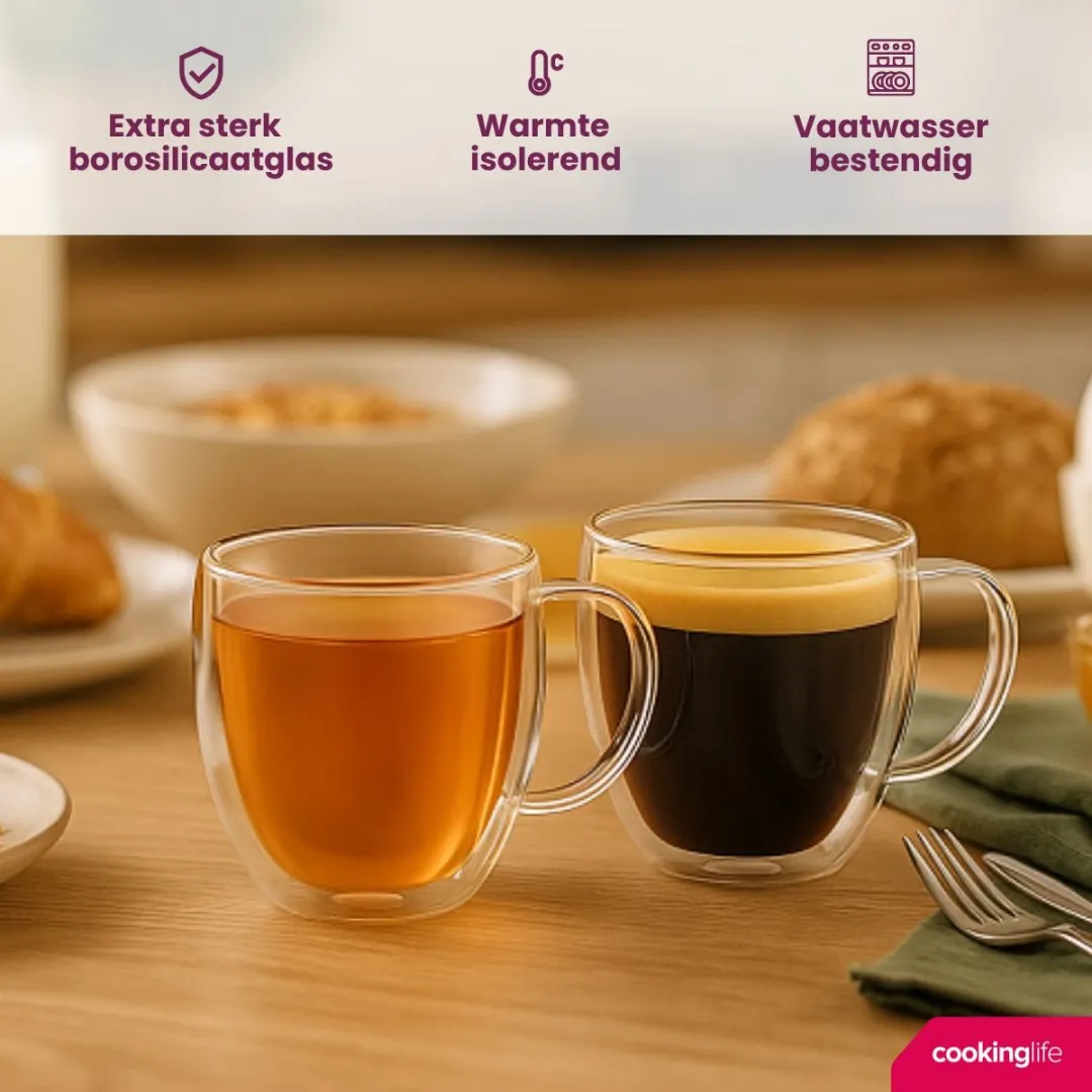Cookinglife Barista Koffieglazen Set 280ml - Dubbelwandig - Transparant