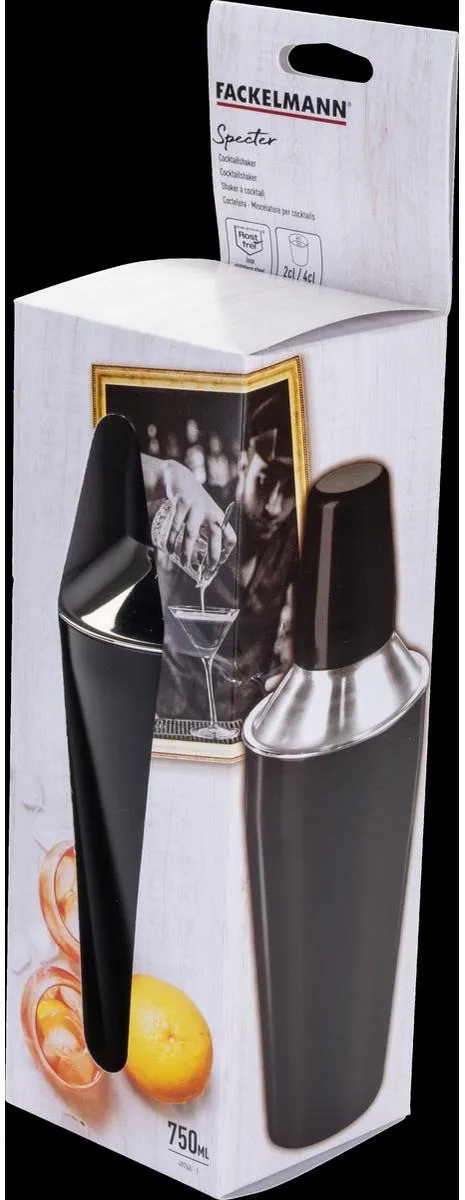 Fackelmann 9909450 Cocktailset - Shaker & Alcoholmeter 200ml - Zwart