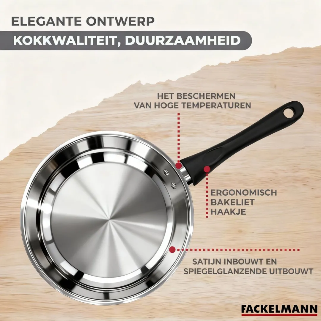 Fackelmann 3-delige Roestvrijstalen Pan Set 20/24/28cm - Zwart