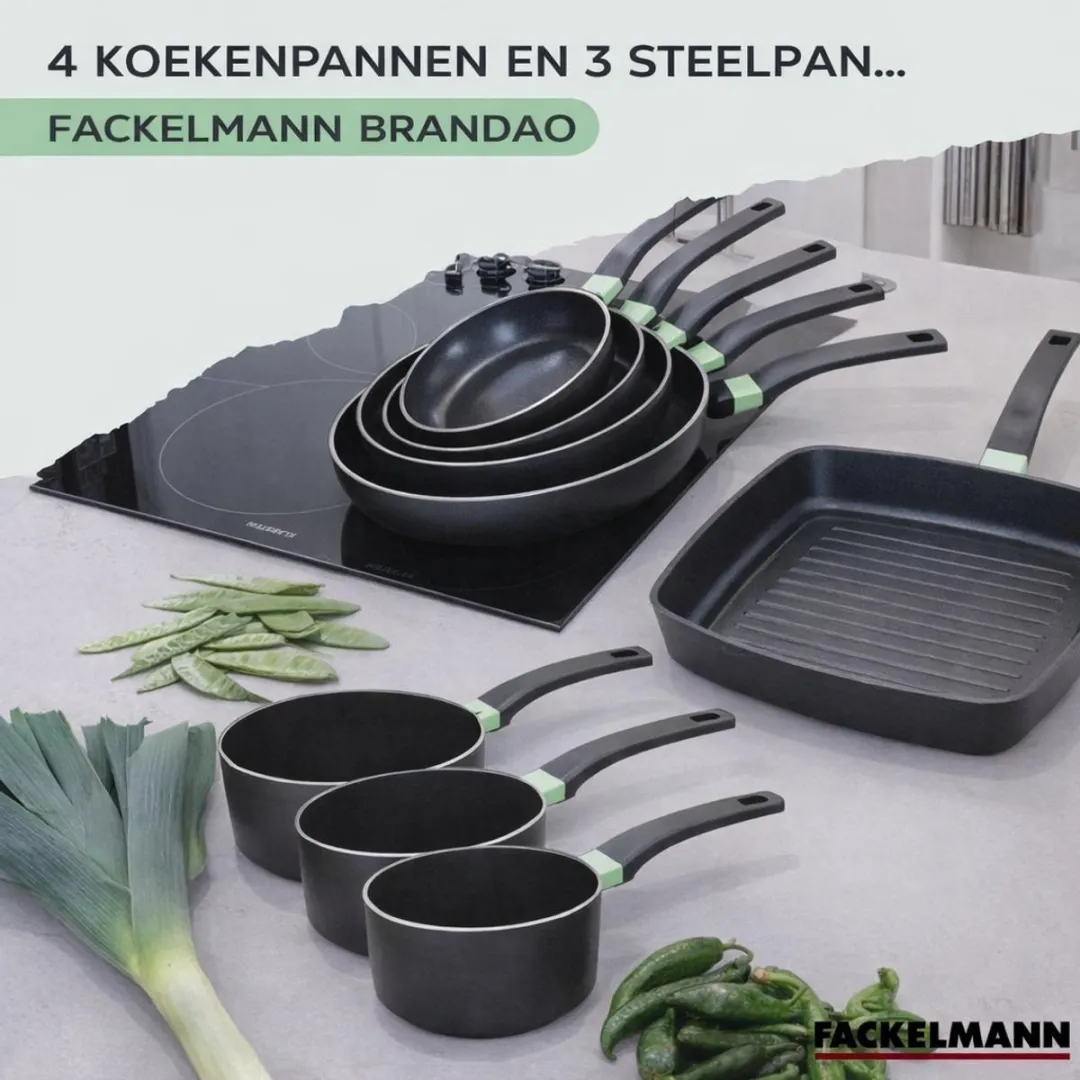 Fackelmann 9431150 Set Pannen - 7-delig - Keramische antiaanbaklaag - Inductie - Zwart/Groen