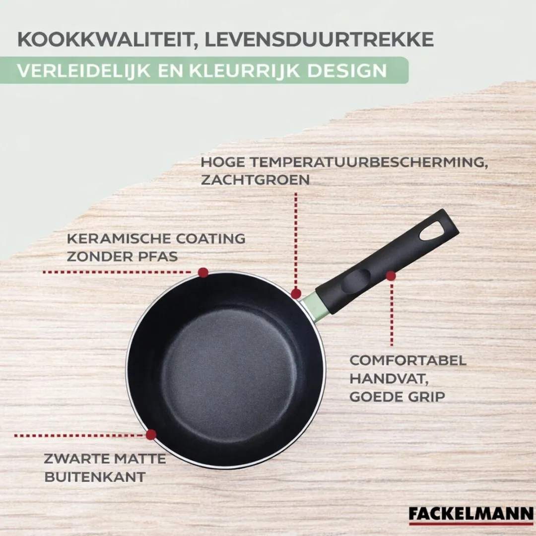Fackelmann 9431150 Set Pannen - 7-delig - Keramische antiaanbaklaag - Inductie - Zwart/Groen