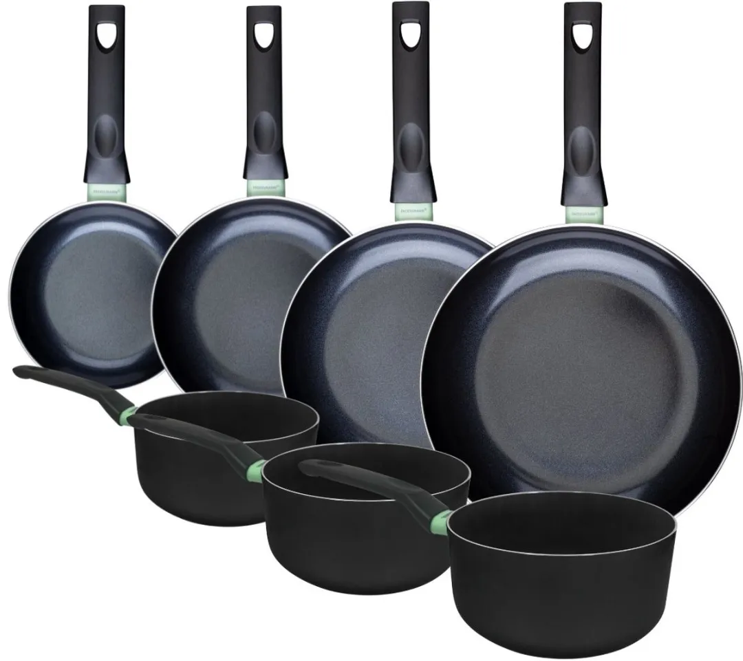 Fackelmann 9431150 Set Pannen - 7-delig - Keramische antiaanbaklaag - Inductie - Zwart/Groen