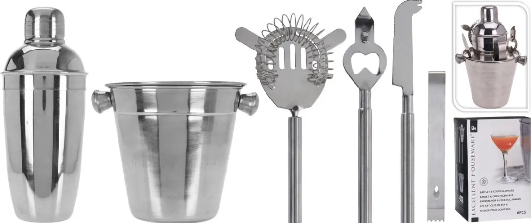 Excellent Houseware Cocktailset 6-delig - 1000ml - Zilver