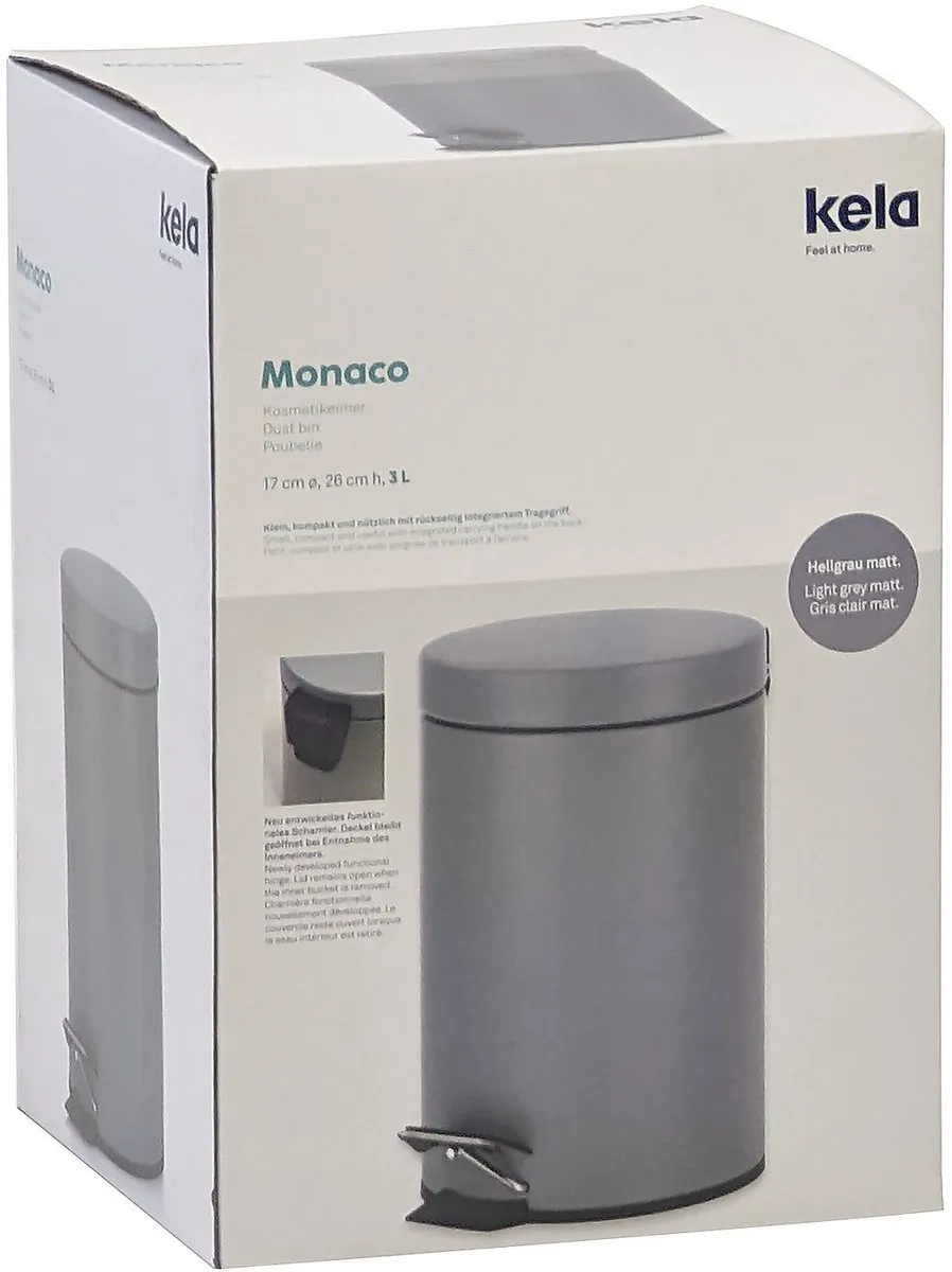 Kela Monaco Pedaal Afvalemmer 3L - Lichtgrijs