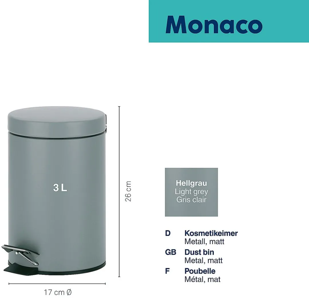 Kela Monaco Pedaal Afvalemmer 3L - Lichtgrijs
