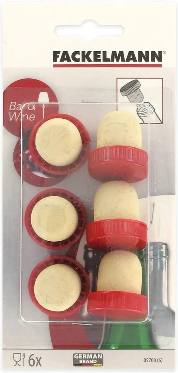 Fackelmann Kurkstoppen Set 6 Stuks - 2,5cm - Rood/Geel/Zwart/Grijs/Wit/Beige
