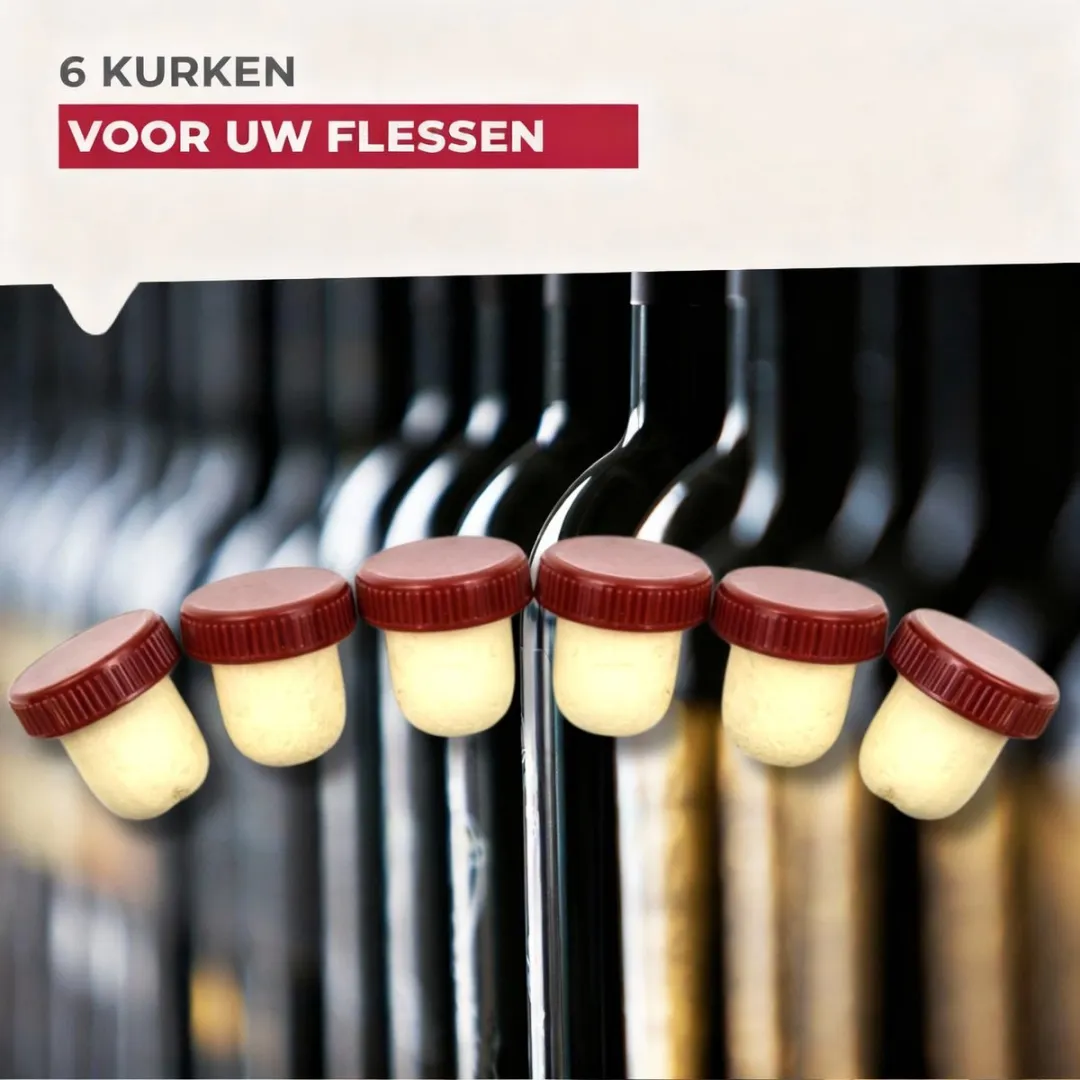 Fackelmann Kurkstoppen Set 6 Stuks - 2,5cm - Rood/Geel/Zwart/Grijs/Wit/Beige