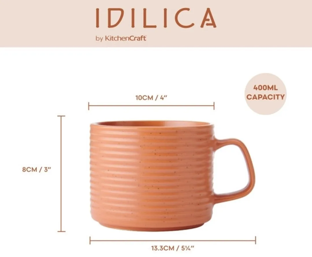 KitchenCraft Idilica Aardewerk Mokken - 400ml - 4 Stuks