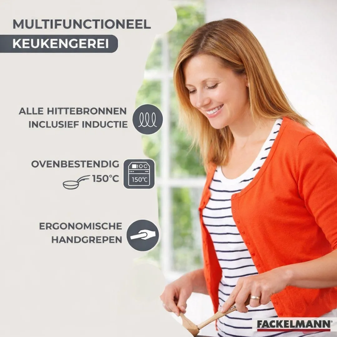 Fackelmann 9444950 Set Roestvrijstalen Pannen 20 & 24cm - 2 Pannen + 6 Keukengerei