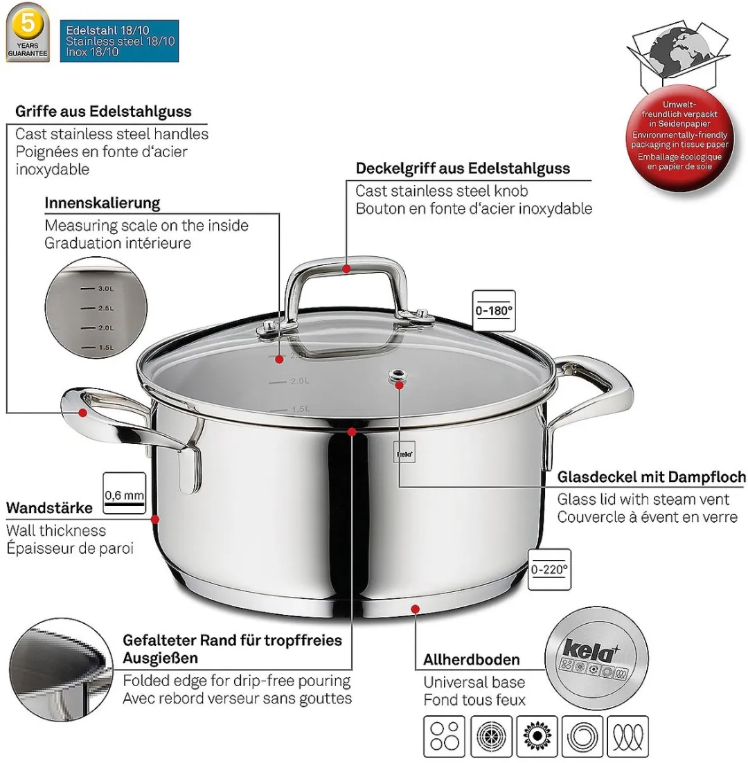 Kela RVS Kookpan 2,4L - 20cm - Zilver