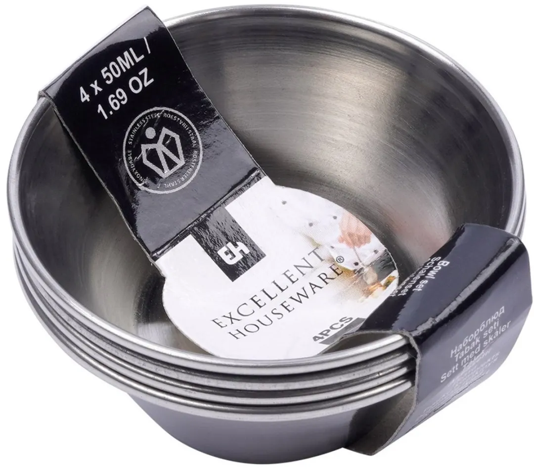 Excellent Houseware Stalen Dipkommen Set 4 Stuks - 40ml