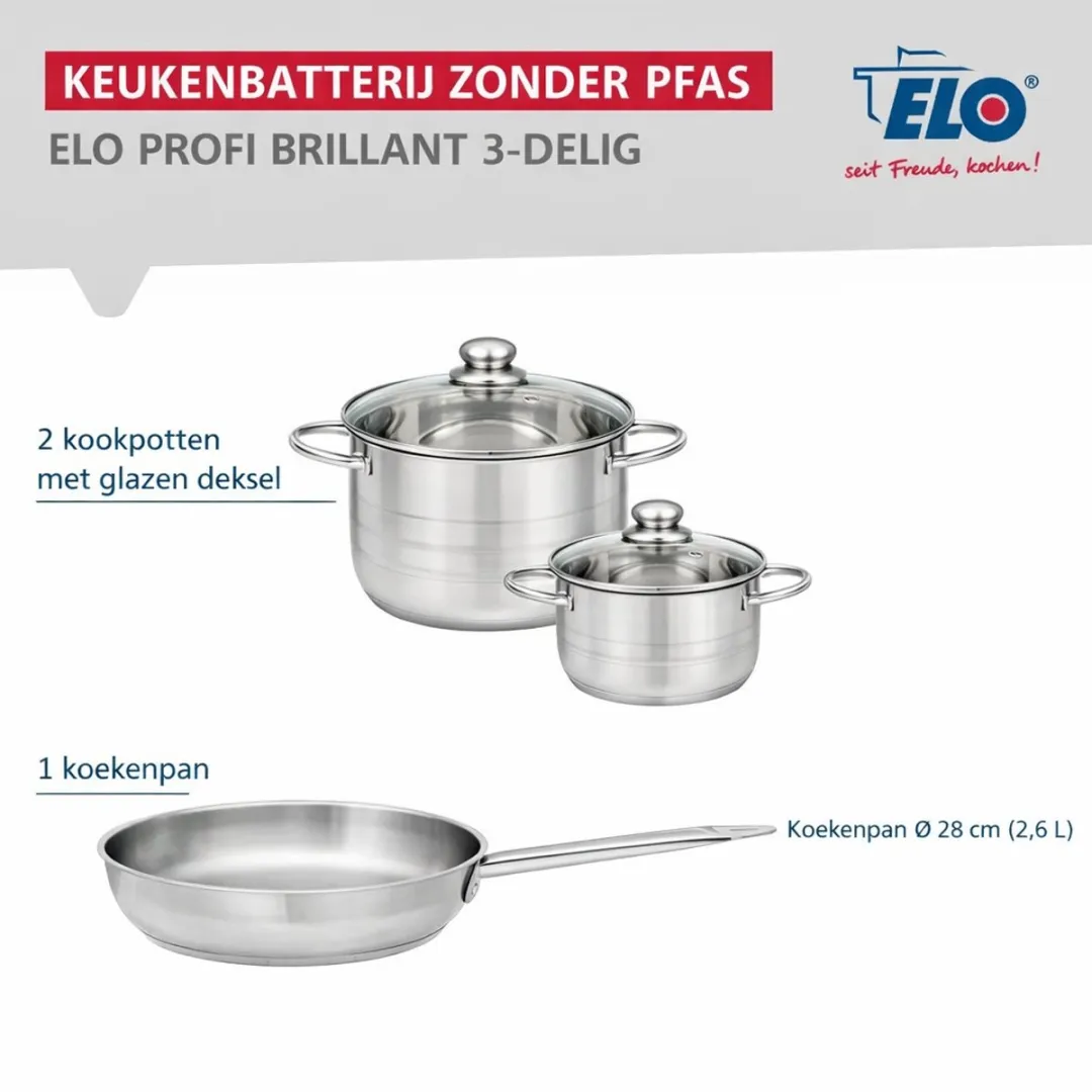 Fackelmann Elo Profi Brillant Keukengerei Set 3-delig - 28/14/16cm Roestvrij staal