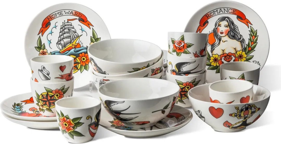Pols Potten Kom Tattoo Set - 4 Stuks - Ø17cm - Wit