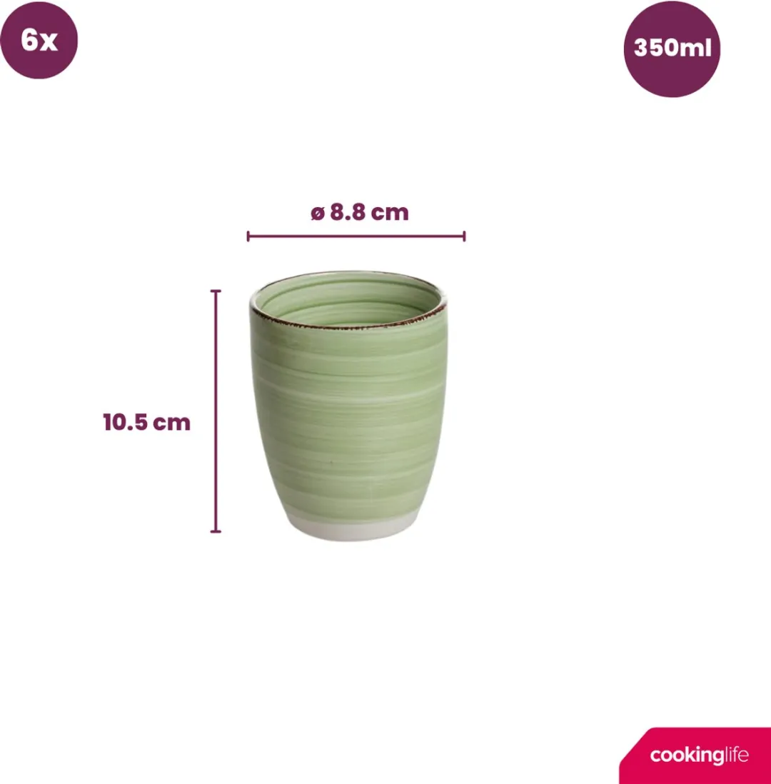 Cookinglife Delice Bekers Aardewerk 350ml - Groen - 6 Stuks