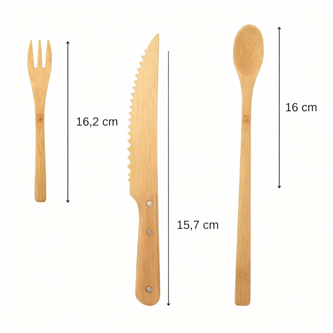 Fackelmann 56774 Bamboe Kampeerbestekset - 22x7cm - Bruin/Wit