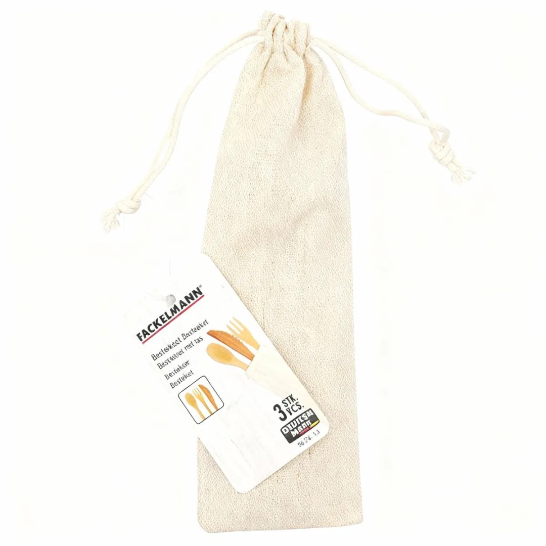 Fackelmann 56774 Bamboe Kampeerbestekset - 22x7cm - Bruin/Wit