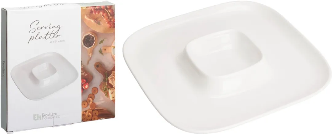 Excellent Houseware Hapjes/Tapas Serveerschaal Wit 26cm - 2 Vakken