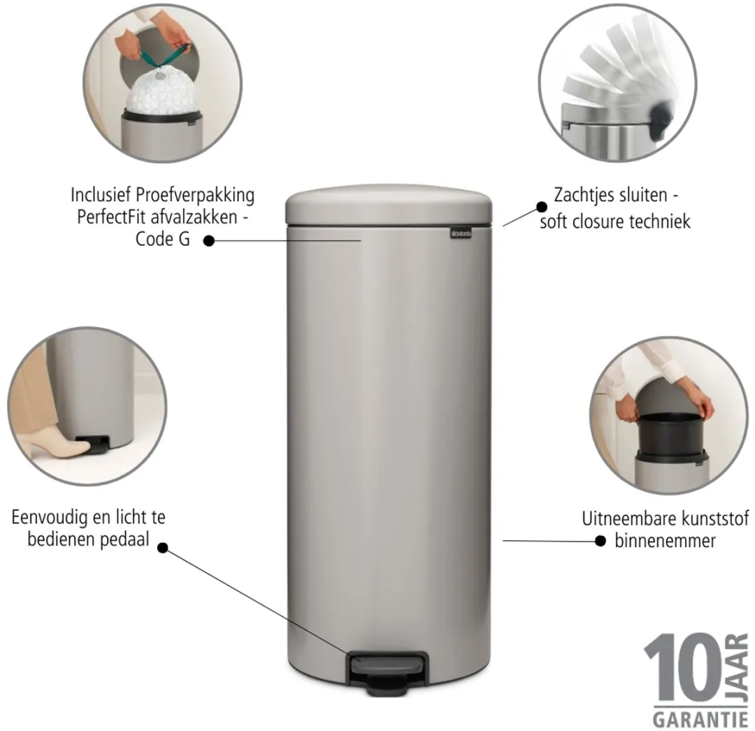 Brabantia NewIcon Prullenbak 30L - Soft Grey - afbeelding 6 van 6