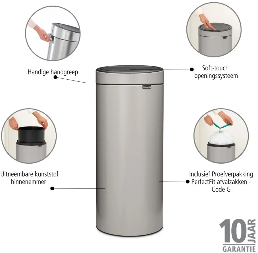 Brabantia Touch Bin Prullenbak 30L - Soft Grey - afbeelding 6 van 6