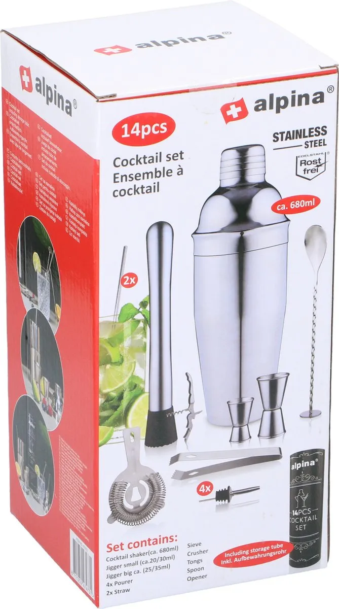 Alpina Cocktailset 14-delig RVS - Zilverkleurig
